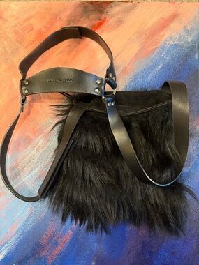 Dolce & Gabbana Black Fur Crossbody Bag with Leather Straps